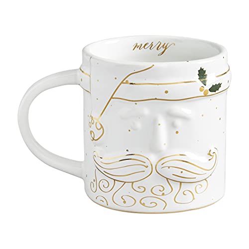 Mud Pie Gold Mus Pie White Santa Mug, 10 oz