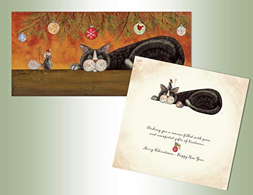 LPG Greetings Performing Arts Boxed Christmas Cards, Long Style Card with Non-Flake Glitter Embellishment, Full Color Inside Designs, Cat and Mouse, Gifts of Kindness (14 glitter cards, 14 coordinating envelopes)