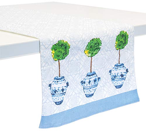 Boston International Cotton Table Runner, 13 x 72-Inches, Blue Topiary