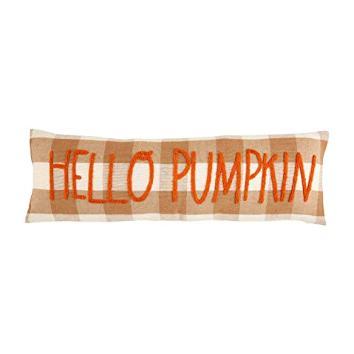 Mud Pie Hello Pumpkin Plaid Pillow, 11" x 35", Orange