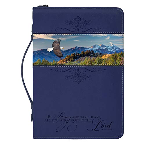 Divinity Flying Eagle Be Strong Take Heart Navy Blue Large Faux Leather Bible Cover