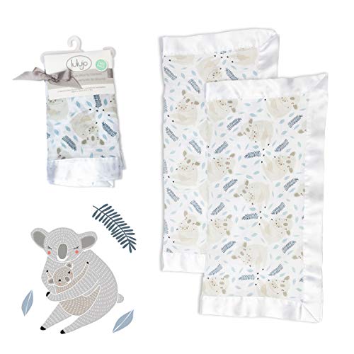 Mary Meyer lulujo Baby Security Lovie Blankets| Unisex Softest Breathable Cotton Muslin Security Blanket with Silky Satin Trim| Neutral Comforting Blanket for Girls & Boys | 16in by 16 in| Koala