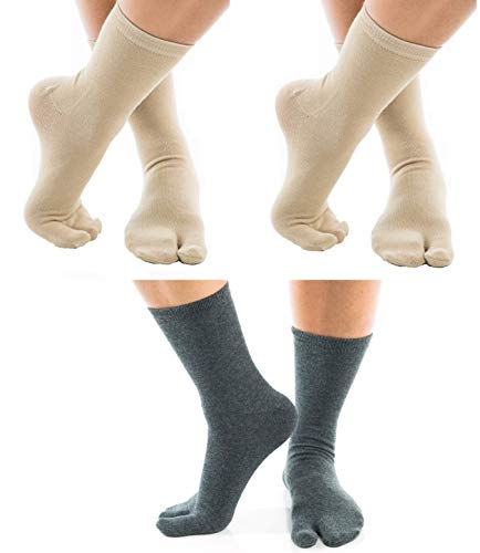 V-Toe Socks 3 Pairs V-Toe Khaki Gray Split Toe Tabi Flip Flop Socks Womens 5-11 Mens 4-10
