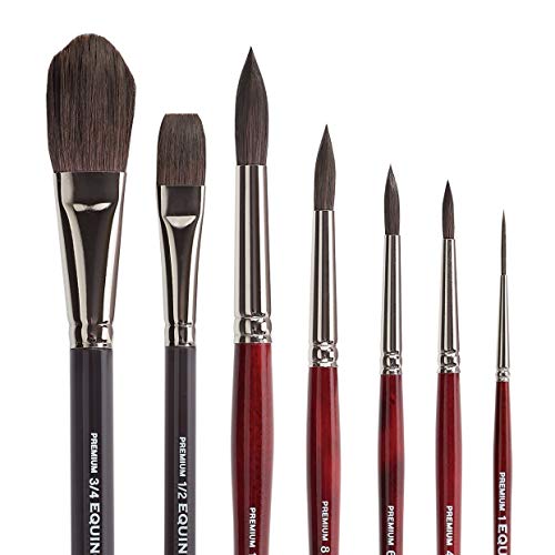 KINGART Equinox-Synthetic Squirrel-Set of 7 Paint Brush Set, Brown/Red/Black/Silver (1060A)