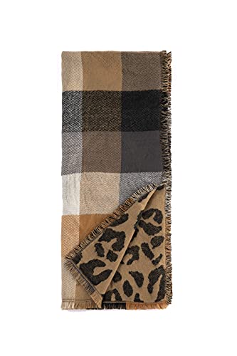 Shiraleah Leopard and Plaid Reversible Langley Throw