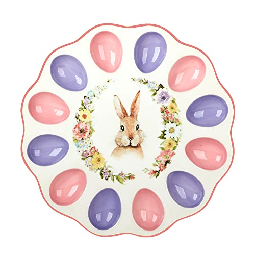 Certified International Easter Garden 3-D Deviled Egg Plate, 12" Diameter, Multicolored