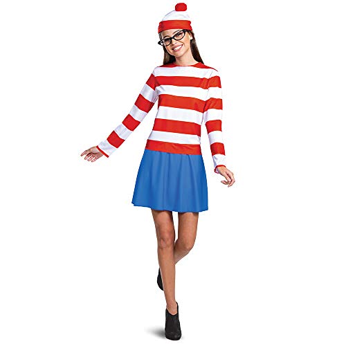 Disguise Women's Wheres Waldo Halloween, Official Adult Wenda Costume Set with Shirt and Skirt Outfit, Multicolored, Large (12-14)