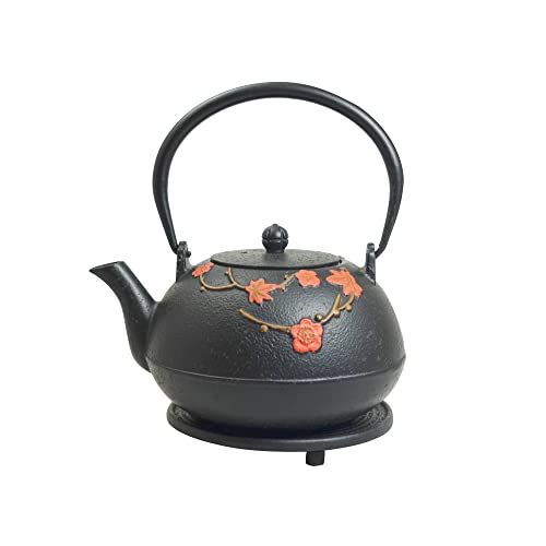 Frieling Ja Hama Cast Iron Teapot and Trivet with Stainless Steeel Infuser, Black/Red, 34 Ounce