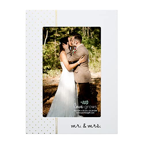 Pavilion Gift Company - Mr. & Mrs. MDF Picture Frame - Wedding Picture Frame, Anniversary Frame, Holds 4 x 6-inch Photo, 1 Count, 5.5 x 7.5 inches Overall in Size