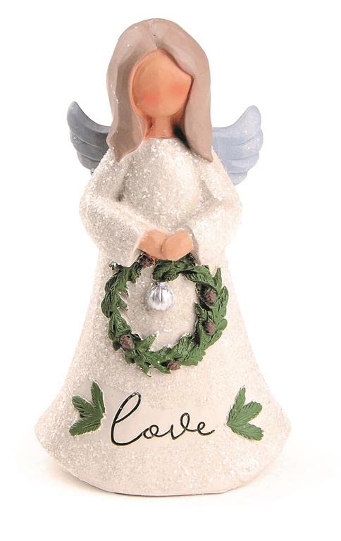 Blossom Bucket 228-13434 Love Christmas Angel with Wreath Figurine, 4-inch Height