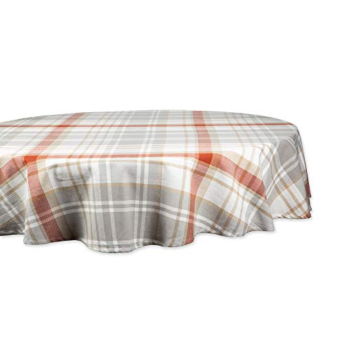 DII Design Thankful Autumn Collection Tabletop Essentials, Tablecloth, 70" Round, Cozy Picnic Plaid
