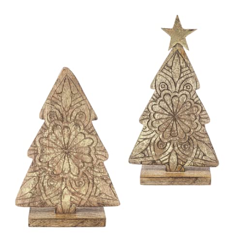 Ganz MX181829 Carved Tree Set, 13.25-inch Height, Wood, Set of 2