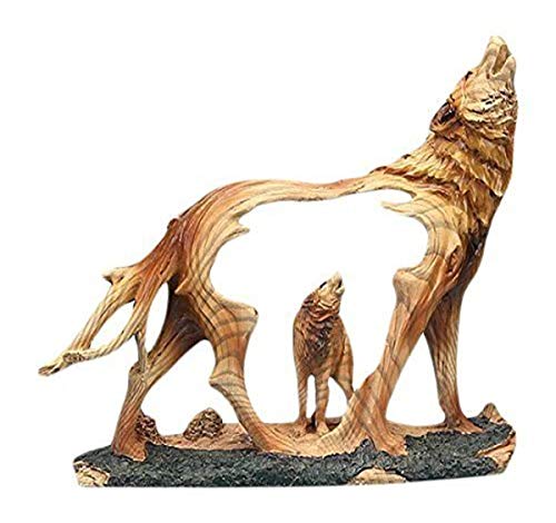 KRZH unison gifts Wolf Howling in The Wild Woodlike Bust Scene Carving Figurine, 7.5" H