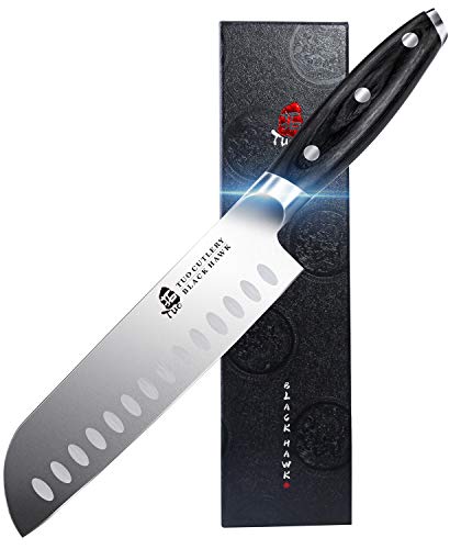 TUO Cutlery Santoku Knife-7 inch Santoku Chef Knife Kitchen Knives Ultra Sharp Asian Knife Japanese Chefs Knives - German HC Steel - Full Tang Pakkawood Handle - BLACK HAWK SERIES with Gift Box