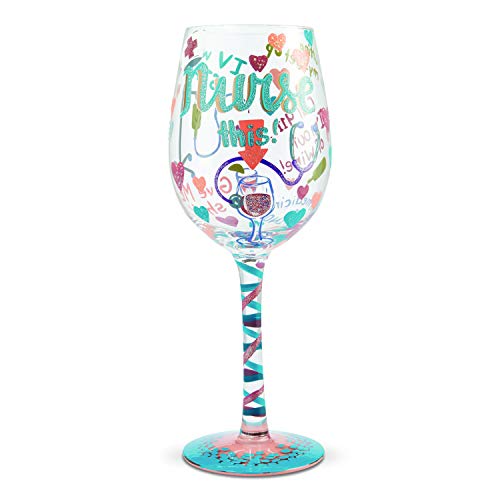 Enesco 6006294 Designs by Lolita Nurse This Hand-Painted Artisan Wine Glass, 15 Ounce, Multicolor