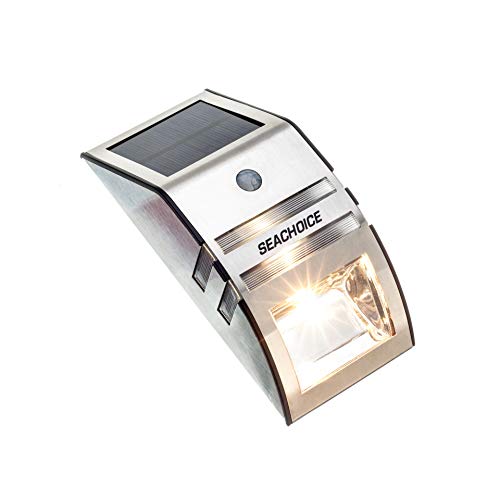 Land N Sea Distributing Dock Light, Solar, Round LED, for Boats/Driveways/Stairs/Pathways, 4-11/16 in. W X 3-3/8 in. H X 1-5/16 in. D Silver