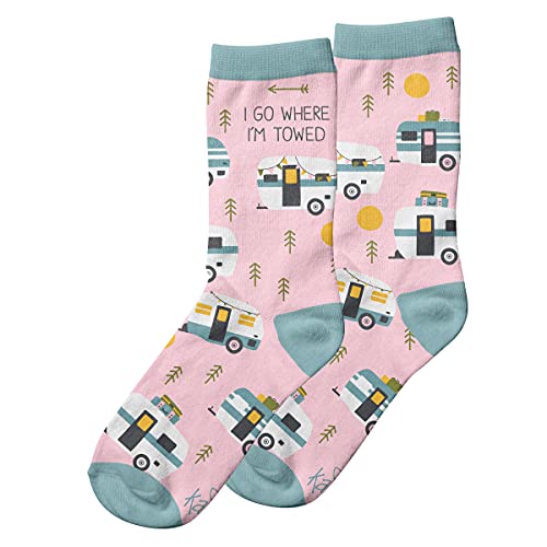 Karma Camper Crew Socks - Cute and Funny Socks for Women - Bright and Colorful Designs - One Size Fits Most - Camper