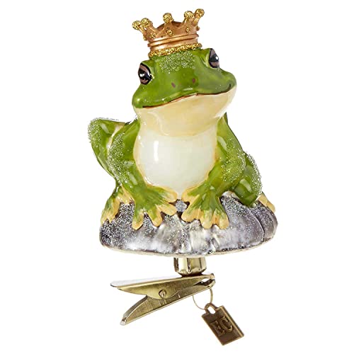 Raz Forest Green Frog Prince Clip-On 3.5 inch Glass Decorative Christmas Ornament