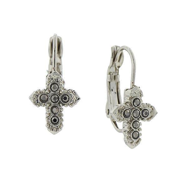 Symbols Of Faith Hematite Color Petite Cross Earrings