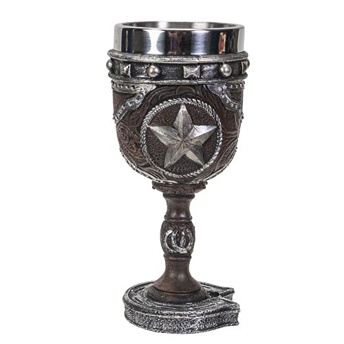 Pacific Trading Western Themed Lone Star Horseshoe Faux Leather Stainless Steel 7fl oz Resin Goblet
