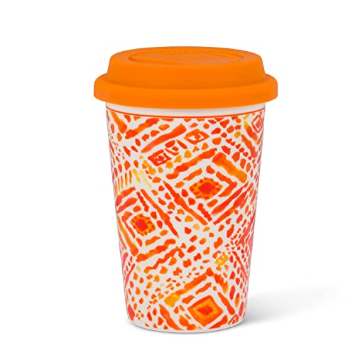 Abbott Collection  27 Togo Oasis Print Travel Mug. 2 Pieces, Orange/Yellow