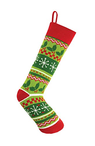 Peking Handicraft Fair Isle Holly Leaves Knit Stocking, 7x24