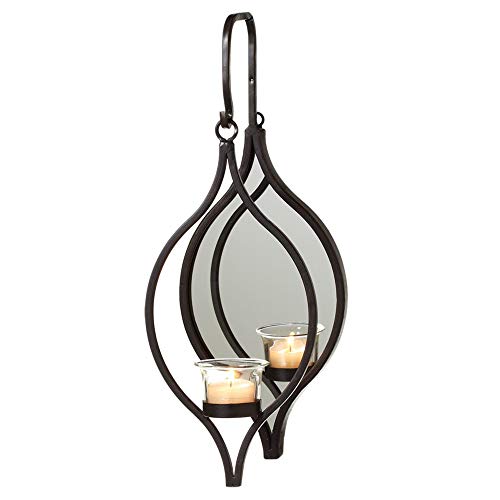 Ganz Diva At Home Dark Brown Curly Hanging Single Tealight Holder with Oval Mirror 15"