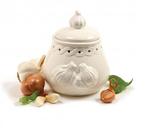 Norpro Deluxe Stoneware Garlic Keeper, Measures 7"x 5" x 5.5" White Color (1-Pack)