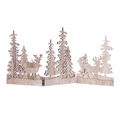 Melrose 86209 Tree and Deer Scene Trifold Figurine, 23.75-inch Length, Wood