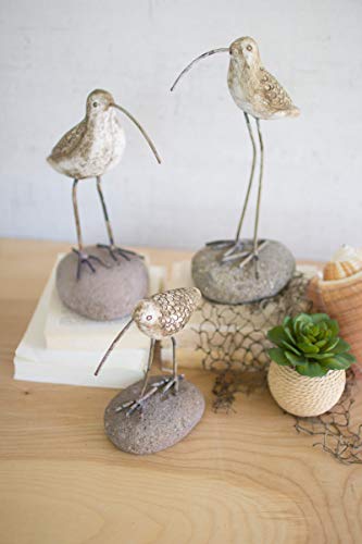 Kalalou H3668 Set of Three Painted Clay Shore Birds On Rock Bases, See Image