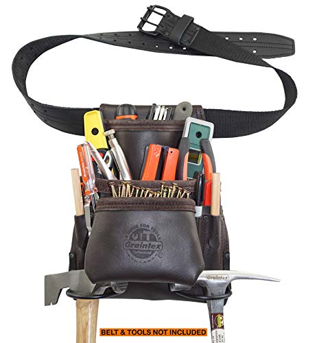 Graintex OS2251 9 Pocket Oil Tanned Leather Nail & Tool Pouch Dark Brown Color for Constructor/Electrician/Plumber