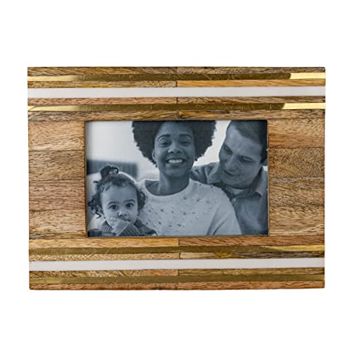 Foreside Home & Garden Gold Metal & White Resin Strip 4X6 Photo Frame