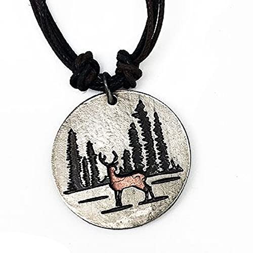 ANJU JEWELRY Pewter Cotton Cord Necklace - Elk & Pine Trees
