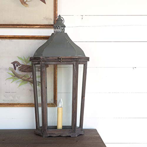 Park Hill Collection ELT81741 French Style Mantel Lantern Lamp, 31-inc Height, Wood and Tin