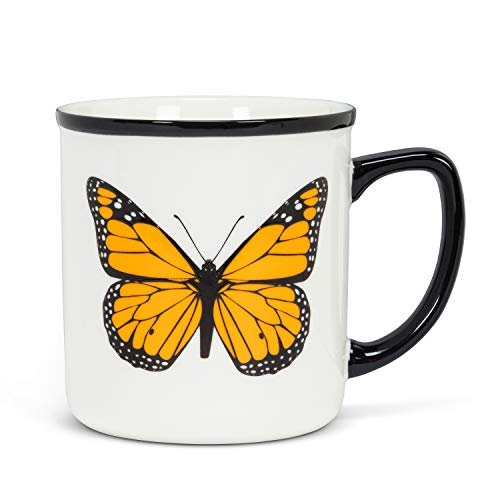 Abbott Collection  Home 27-Monarch Butterfly Rimmed Mug, White/Orange
