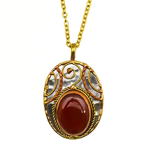 Anju P2216 Red Onyx Mixed Metal Pendant Necklace