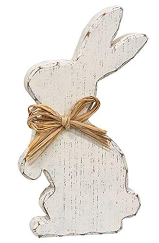 CWI HAPPY DEALS ~ Distressed White Chunky Farmhouse Easter Bunny Block | 10 x 6 inch | Standing Bunny