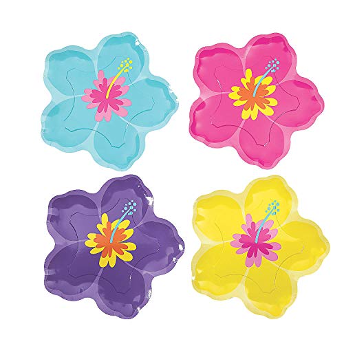 Fun Express Hibiscus Paper Dinner Plates - Party Supplies - 8 Pieces