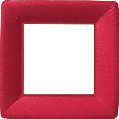 Boston International Ideal Home Range IHR Square Disposable Dinner Paper Plates, 10-Inches, Classic Linen Red