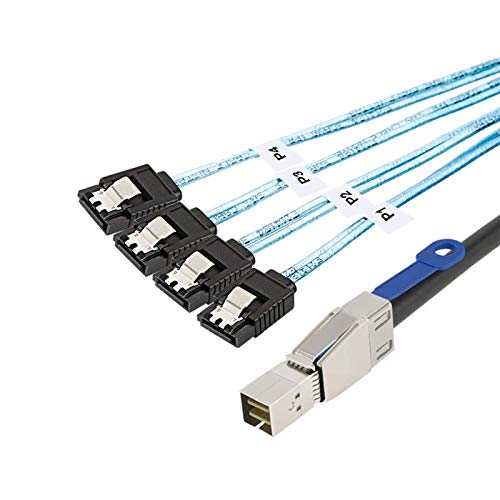 CableCreation SFF-8644 to 4 Sata 7 Pin Cable, External Mini SAS HD SFF-8644 to 4 Port SATA Cable, Hard Disk Data Server Raid Cable 1 Meter/ 3.2 FT