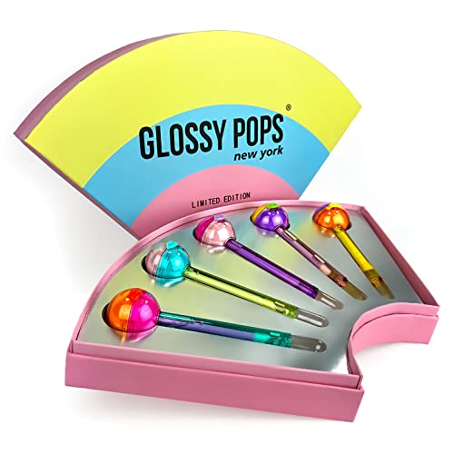 Glossy Pops Rainbow Dreams Gift Box | Scented Clear Lip Balm Lip Gloss Combo | Holiday Beauty Set | 5 pack