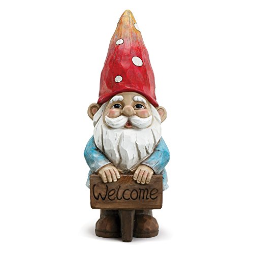 Napco Welcome Smiling Gnome Cherry and Pale Blue 5 x 14 Resin Stone Garden Figurine