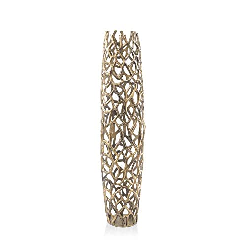Modern Day Accents Gold Rama XL Barrel, Statement Piece, Twig, Texture, Floor Standing, Tall, Vase, 9" x 9" x 40", X-Large