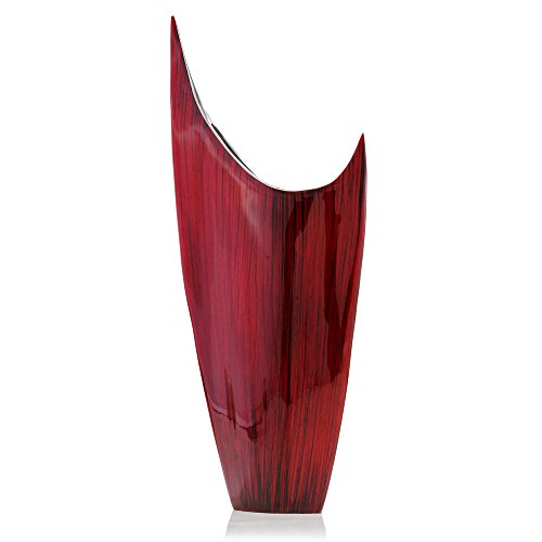 Modern Day Accents 3610 Red Acentuada Pointed, Aluminum, Glaze, Modern, Vase, Plants, Center Piece, Home, Office, Flower Arrangement, 8" L x 3" W x 18" H