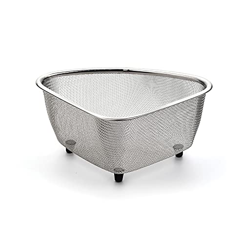 RSVP International Endurance In-Sink Mesh Colander Strainer Basket, 3 Quart | Organize Sponges, Collect Food Scraps | Dishwasher Safe | Small Corner Basket | Steaming, Draining & Rinsing