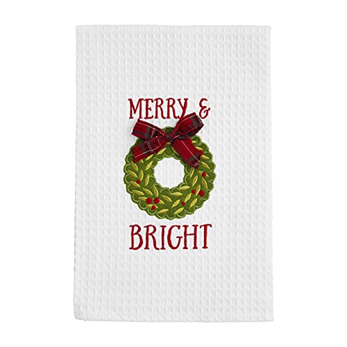 Mud Pie Christmas Wreath Waffle Towel, 25-inch