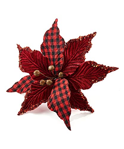 Giftcraft 663883 Christmas Poinsettia Clip-On Ornament, 9.06 inch, Polyester, Wire and Polyethylene Terephthalate