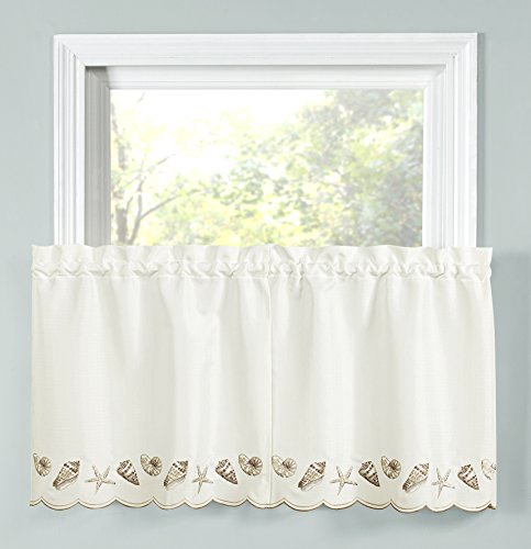 Belle Maison Renaissance Home Fashion Seashells Embroidered Tier Pair, 56 in x 36, Natural