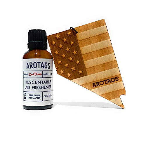 Arotags Nevada Patriot Wooden Car Air Freshener - Long Lasting Cool Breeze Scent Diffuses for 365+ Days - Includes Hanging Mirror Diffuser and Fragrance Oil - 100% American Made