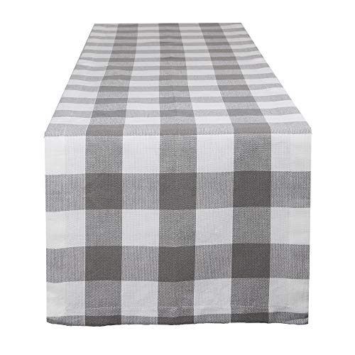 DII Design Buffalo Check Collection, Classic Farmhouse Table Runner, 14x72, Gray & White